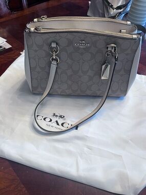 COACH Signature Canvas Double-Zip Satchel tan beige color like new